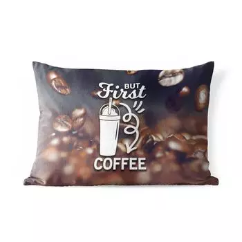Подушка для улицы MuchoWow - цитаты - пословицы - кофе - но сначала кофе - 50x30 см - защита от атмосферных воздействий - подушка для отдыха - чехол для подушки - хлопчатобумажная ткань - декоративные чехлы для подушек, мультиколор
