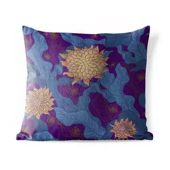 Подушка для улицы MuchoWow — Цветочный мотив в фиолетовом и золотом цвете — 45x45 см — Устойчивость к атмосферным воздействиям — Подушка для отдыха — Чехлы для подушек — Декоративные чехлы для подушек — Декоративные чехлы для подушек, мультиколо...