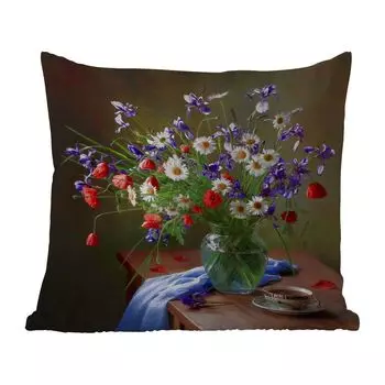 Подушка для улицы MuchoWow - цветы - чай - натюрморт - 40x40 см - защита от атмосферных воздействий - подушка для отдыха - чехол на подушку - хлопчатобумажная ткань - декоративные чехлы на подушки, мультиколор
