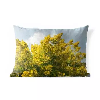 Подушка для улицы MuchoWow - цветы мимозы с голубым небом - 50x30 см - защита от атмосферных воздействий - подушка для отдыха - чехол на подушку - хлопчатобумажная ткань - декоративные чехлы на подушки, мультиколор