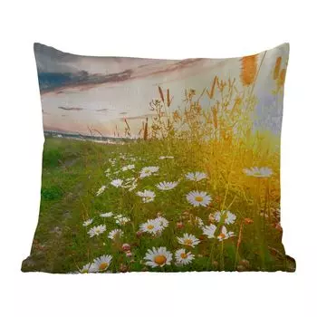 Подушка для улицы MuchoWow - цветы - ромашки - природа - солнце - горизонт - 40x40 см - защита от атмосферных воздействий - подушка для отдыха - чехол для подушки - хлопчатобумажная ткань - декоративные чехлы для подушек, мультиколор