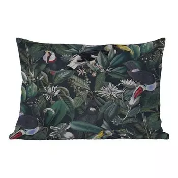 Подушка для улицы MuchoWow - цветы - тукан - листья - 50x30 см - защита от атмосферных воздействий - подушка для отдыха - чехол на подушку - хлопчатобумажная ткань - декоративные чехлы на подушки, мультиколор