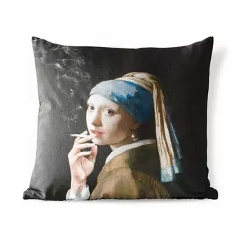 Подушка для улицы MuchoWow - Девушка с жемчужной сережкой - Vermeer - Для курящих - 50x50 см - Устойчивость к атмосферным воздействиям - Подушка для отдыха - Чехол на подушку - Хлопчатобумажная ткань - Декоративные наволочки, мультиколор