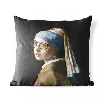 Подушка для улицы MuchoWow - Девушка с жемчужной сережкой - Vermeer - Очки - 40x40 см - Устойчивость к атмосферным воздействиям - Подушка для отдыха - Чехол на подушку - Хлопчатобумажная ткань - Декоративные наволочки, мультиколор