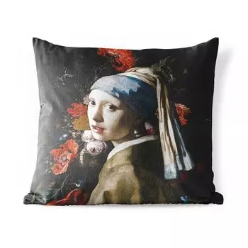Подушка для улицы MuchoWow - Девушка с жемчужной сережкой - Vermeer - Art - 40x40 см - Устойчивость к атмосферным воздействиям - Подушка для отдыха - Чехол на подушку - Хлопчатобумажная ткань - Декоративные наволочки, мультиколор