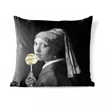 Подушка для улицы MuchoWow - Девушка с жемчужной сережкой - Vermeer - Сладости - 50x50 см - Устойчивость к атмосферным воздействиям - Подушка для отдыха - Чехол на подушку - Хлопчатобумажная ткань - Декоративные наволочки, мультиколор