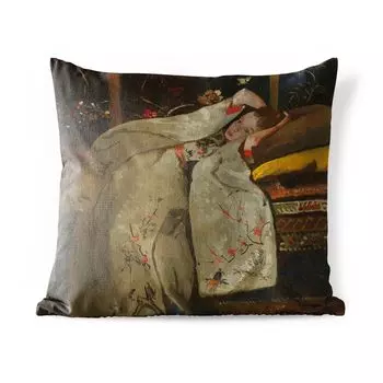 Подушка для улицы MuchoWow — Девушка в белом кимоно — Картина Джорджа Хендрика Брайтнера — 50x50 см — Защита от атмосферных воздействий — Подушка для отдыха — Чехол на подушку — Хлопчатобумажная ткань — Декоративные наволочки, мультиколор