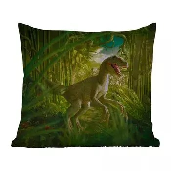 Подушка для улицы MuchoWow - Динозавры - Растения - Зеленый - Иллюстрация - Дети - Мальчики - 50x50 см - Устойчивость к атмосферным воздействиям - Подушка для отдыха - Чехол на подушку - Хлопчатобумажная ткань - Декоративные наволочки, мультикол...