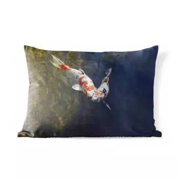 Подушка для улицы MuchoWow — Два карпа кои в воде — 50x30 см — Устойчивость к атмосферным воздействиям — Подушка для отдыха — Чехол на подушку — Хлопчатобумажная ткань — Декоративные чехлы на подушки, мультиколор