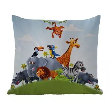 Подушка для улицы MuchoWow - Джунгли - Иллюстрация - Дикие животные - Мальчики - Девочки - Дети - 40x40 см - Устойчивость к атмосферным воздействиям - Подушка для отдыха - Чехол на подушку - Хлопчатобумажная ткань - Декоративные наволочки, мульт...