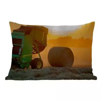 Подушка для улицы MuchoWow - ферма - сено - луг - поле - солнце - оранжевый - 50x30 см - защита от атмосферных воздействий - подушка для отдыха - чехол для подушки - хлопчатобумажная ткань - декоративные чехлы для подушек, мультиколор