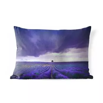 Подушка для улицы MuchoWow — Фиолетовые облака над лавандовыми полями — 50x30 см — Устойчивость к атмосферным воздействиям — Подушка для отдыха — Чехол на подушку — Хлопчатобумажная ткань — Декоративные наволочки, мультиколор