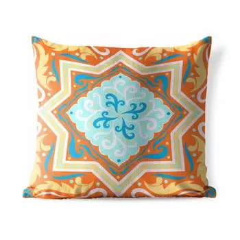 Подушка для улицы MuchoWow - Геометрические фигуры - Синий - Оранжевый - 60x60 см - Устойчивость к атмосферным воздействиям - Подушка для отдыха - Чехлы для подушек - Декоративные чехлы для подушек - Декоративные чехлы для подушек, мультиколор