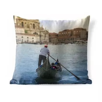Подушка для улицы MuchoWow - Гондольер в Венеции - 50x50 см - Устойчивость к атмосферным воздействиям - Подушка для отдыха - Чехол на подушку - Хлопчатобумажная ткань - Декоративные наволочки, мультиколор