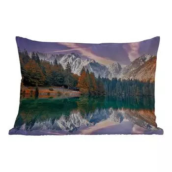 Подушка для улицы MuchoWow - Гора - Лес - Вода - Небо - Розовый - Фиолетовый - 50x30 см - Устойчивость к атмосферным воздействиям - Подушка для отдыха - Чехол на подушку - Хлопчатобумажная ткань - Декоративные наволочки, мультиколор