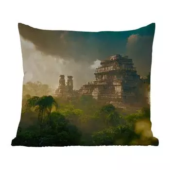 Подушка для улицы MuchoWow - Храм - Джунгли - Облака - Небо - Природа - 40x40 см - Устойчивость к атмосферным воздействиям - Подушка для отдыха - Чехол на подушку - Хлопчатобумажная ткань - Декоративные наволочки, мультиколор