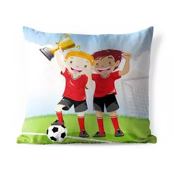 Подушка для улицы MuchoWow — Иллюстрация двух футболистов, выигравших приз — Мальчики — Девочки — Дети — 45x45 см — Всепогодные — Подушки для отдыха — Чехлы для подушек — Декоративные чехлы для подушек — Декоративные чехлы для подушек, мультикол...