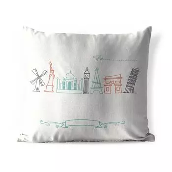 Подушка для улицы MuchoWow - иллюстрация нарисованного козырька с самолетом - 50x50 см - защита от атмосферных воздействий - подушка для отдыха - чехол для подушки - хлопчатобумажная ткань - декоративные чехлы для подушек, мультиколор