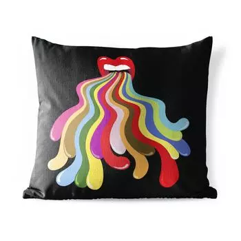 Подушка для улицы MuchoWow — Изображение рта с радугой в нем — 45x45 см — Устойчивость к атмосферным воздействиям — Подушки для отдыха — Чехлы для подушек — Декоративные чехлы для подушек — Декоративные чехлы для подушек, мультиколор