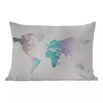 Подушка для улицы MuchoWow - Карта мира - Абстракция - Цвета - Дети - Мальчики - Девочки - 50x30 см - Устойчивость к атмосферным воздействиям - Подушка для отдыха - Чехол на подушку - Хлопчатобумажная ткань - Декоративные наволочки, мультиколор