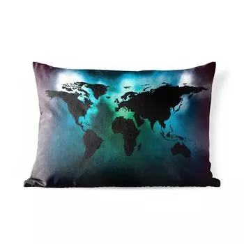 Подушка для улицы MuchoWow - Карта мира - Черный - Зеленый - 60x40 см - Устойчивость к атмосферным воздействиям - Подушка для отдыха - Чехлы для подушек - Декоративные чехлы для подушек - Декоративные чехлы для подушек, мультиколор