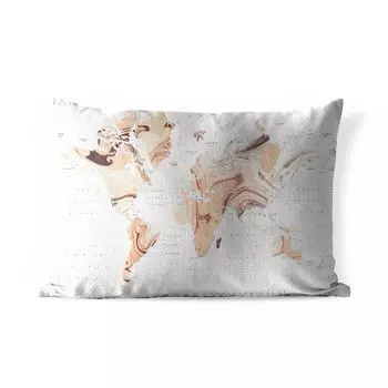 Подушка для улицы MuchoWow - Карта мира - Цвет - Коричневый - 50x30 см - Устойчивость к атмосферным воздействиям - Подушка для отдыха - Чехол на подушку - Хлопчатобумажная ткань - Декоративные наволочки, мультиколор