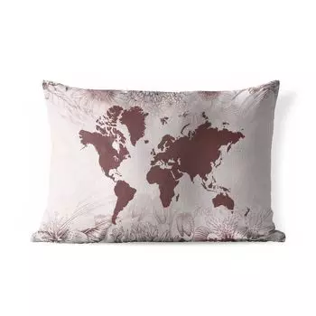 Подушка для улицы MuchoWow - Карта мира - Цветы - Фиолетовый - 60x40 см - Устойчивость к атмосферным воздействиям - Подушка для отдыха - Чехлы для подушек - Декоративные чехлы для подушек - Декоративные чехлы для подушек, мультиколор