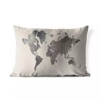 Подушка для улицы MuchoWow - Карта мира - Дерево - Серый - 60x40 см - Устойчивость к атмосферным воздействиям - Подушка для отдыха - Чехлы для подушек - Декоративные чехлы для подушек - Декоративные чехлы для подушек, мультиколор
