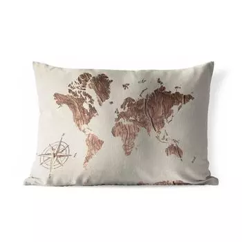 Подушка для улицы MuchoWow - карта мира - дерево - роза ветров - 50x30 см - защита от атмосферных воздействий - подушка для отдыха - чехол для подушки - хлопчатобумажная ткань - декоративные чехлы для подушек, мультиколор