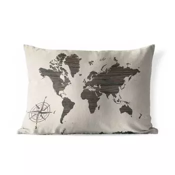 Подушка для улицы MuchoWow - Карта мира - Дерево - Компасная роза - 60x40 см - Устойчивость к атмосферным воздействиям - Подушка для отдыха - Чехлы для подушек - Декоративные чехлы для подушек - Декоративные чехлы для подушек, мультиколор