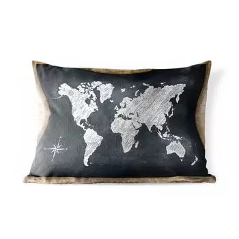 Подушка для улицы MuchoWow - карта мира - классная доска - мел - 50x30 см - защита от атмосферных воздействий - подушка для отдыха - чехол для подушки - хлопчатобумажная ткань - декоративные чехлы для подушек, мультиколор
