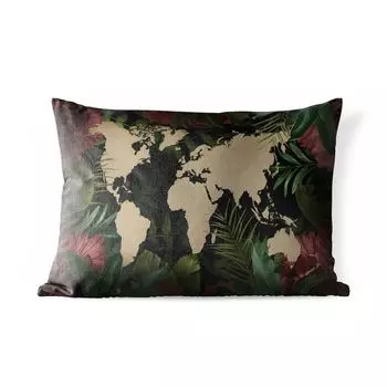 Подушка для улицы MuchoWow — Карта мира — Коричневый — Тропические растения — 50x30 см — Устойчивость к атмосферным воздействиям — Подушка для отдыха — Чехол на подушку — Хлопчатобумажная ткань — Декоративные наволочки, мультиколор