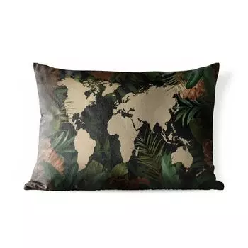 Подушка для улицы MuchoWow - Карта мира - Листья - Тропические растения - 50x30 см - Устойчивость к атмосферным воздействиям - Подушка для отдыха - Чехол на подушку - Хлопчатобумажная ткань - Декоративные наволочки, мультиколор