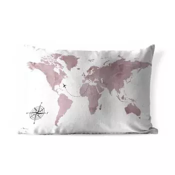 Подушка для улицы MuchoWow - Карта мира - Розовый - Роза ветров - 60x40 см - Устойчивость к атмосферным воздействиям - Подушка для отдыха - Чехлы для подушек - Декоративные чехлы для подушек - Декоративные чехлы для подушек, мультиколор