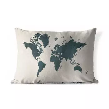 Подушка для улицы MuchoWow - Карта мира - Синий - Коричневый - 60x40 см - Устойчивость к атмосферным воздействиям - Подушка для отдыха - Чехлы для подушек - Декоративные чехлы для подушек - Декоративные чехлы для подушек, мультиколор