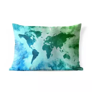 Подушка для улицы MuchoWow - Карта мира - Синий - Зеленый - 60x40 см - Устойчивость к атмосферным воздействиям - Подушка для отдыха - Чехлы для подушек - Декоративные чехлы для подушек - Декоративные чехлы для подушек, мультиколор