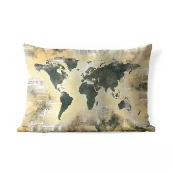 Подушка для улицы MuchoWow - Карта мира - Золото - Газеты - 60x40 см - Устойчивость к атмосферным воздействиям - Подушка для отдыха - Чехлы для подушек - Декоративные чехлы для подушек - Декоративные чехлы для подушек, мультиколор
