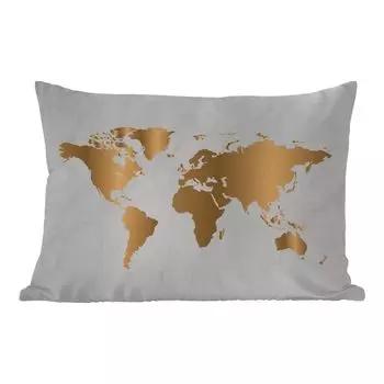 Подушка для улицы MuchoWow - Карта мира - Золото - Под мрамор - Роскошь - Дизайн - 50x30 см - Устойчивость к атмосферным воздействиям - Подушка для отдыха - Чехол на подушку - Хлопчатобумажная ткань - Декоративные наволочки, мультиколор