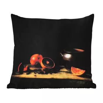 Подушка для улицы MuchoWow - картина - натюрморт - ваза - стол - оранжевый - искусство - 50x50 см - защита от атмосферных воздействий - подушка для отдыха - чехол для подушки - хлопчатобумажная ткань - декоративные чехлы для подушек, мультиколор