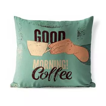 Подушка для улицы MuchoWow - Кофе - Цитаты - Ретро - Доброе утро! Кофе - Цитаты - 60x60 см - Защита от атмосферных воздействий - Подушки для отдыха - Чехлы на подушки - Декоративные чехлы на подушки - Декоративные чехлы на подушки, мультиколор