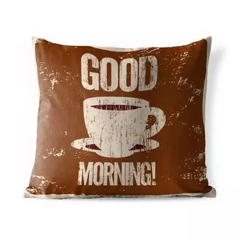 Подушка для улицы MuchoWow — Кофе — Доброе утро! - Ретро - Пословицы - Цитаты - 60x60 см - Устойчивы к атмосферным воздействиям - Подушки для отдыха - Чехлы на подушки - Декоративные чехлы на подушки - Декоративные чехлы на подушки, мультиколор