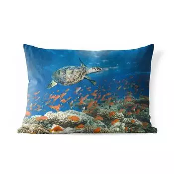 Подушка для улицы MuchoWow - Коралловый риф с черепахой - 60x40 см - Устойчивость к атмосферным воздействиям - Подушка для отдыха - Чехлы для подушек - Декоративные чехлы для подушек - Декоративные чехлы для подушек, мультиколор