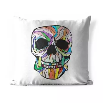 Подушка для улицы MuchoWow — Красочная иллюстрация головы скелета — 50x50 см — Устойчивость к атмосферным воздействиям — Подушка для отдыха — Чехол на подушку — Хлопчатобумажная ткань — Декоративные наволочки, мультиколор