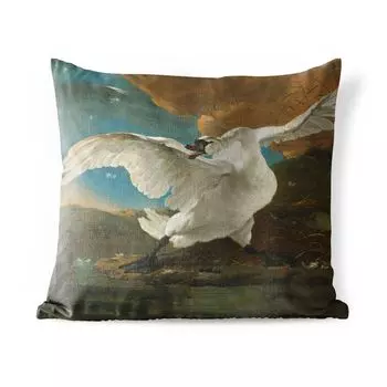 Подушка для улицы MuchoWow — Лебедь, находящийся под угрозой исчезновения — Картина Яна Асселейна — 50x50 см — Устойчивость к атмосферным воздействиям — Подушка для отдыха — Чехол на подушку — Хлопчатобумажная ткань — Декоративные наволочки, мул...