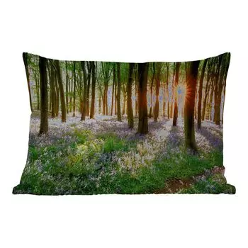 Подушка для улицы MuchoWow - лес - цветы - лаванда - солнце - фиолетовый - природа - 50x30 см - защита от атмосферных воздействий - подушка для отдыха - чехол для подушки - хлопчатобумажная ткань - декоративные чехлы для подушек, мультиколор