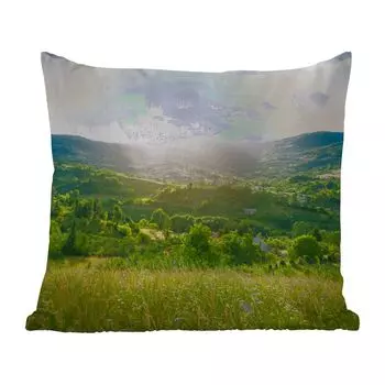 Подушка для улицы MuchoWow - Лес - Пейзаж - Солнце - Природа - Восход - 50x50 см - Устойчивость к атмосферным воздействиям - Подушка для отдыха - Чехол на подушку - Хлопчатобумажная ткань - Декоративные наволочки, мультиколор