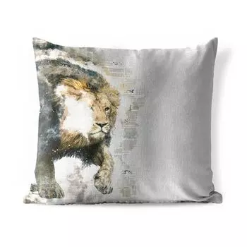 Подушка для улицы MuchoWow - лев - газета - цвета - 40x40 см - защита от атмосферных воздействий - подушка для отдыха - чехол на подушку - хлопчатобумажная ткань - декоративные чехлы на подушки, мультиколор
