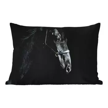 Подушка для улицы MuchoWow - Лошадь - Легкая - Черный - 60x40 см - Устойчивость к атмосферным воздействиям - Подушка для отдыха - Чехлы для подушек - Декоративные чехлы для подушек - Декоративные чехлы для подушек, мультиколор