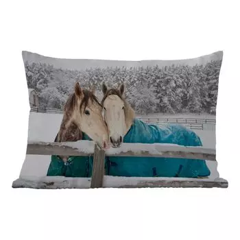 Подушка для улицы MuchoWow - лошади - одеяло - снег - 50x30 см - защита от атмосферных воздействий - подушка для отдыха - чехол для подушки - хлопчатобумажная ткань - декоративные чехлы для подушек, мультиколор
