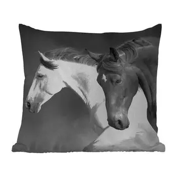 Подушка для улицы MuchoWow - Лошади - Животные - Черный - Белый - Портрет - 45x45 см - Устойчивость к атмосферным воздействиям - Подушки для отдыха - Чехлы для подушек - Декоративные чехлы для подушек - Декоративные чехлы для подушек, мультиколо...